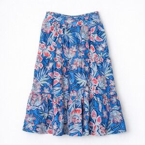 Rachel Zoe XL Blue Floral Boho Midi Skirt Tiered‎ Lightweight Summer Pockets